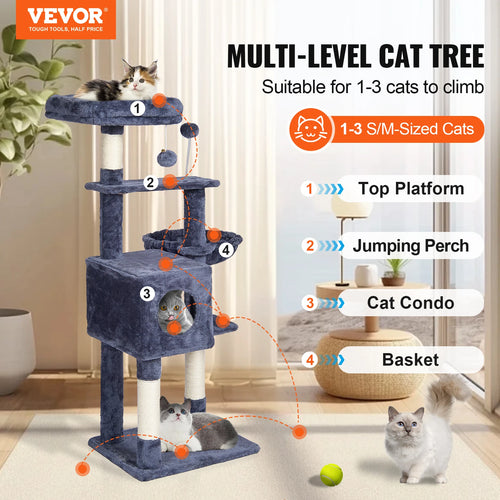 Árbol rascador ZenPet™ Multi-Nivel: Centro de Juegos y Descanso con Hamaca Ergonómica (Gris Antracita)